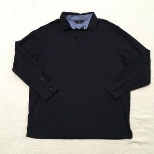 Hart Schaffner Marx Mens Long Sleeve Polo Shirt Navy Blue Size XL Cotton